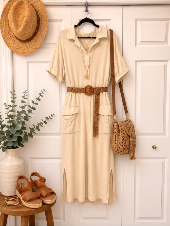 Smash + Tess Dresses & Skirts - 👗 Smash + Tess Cream Button-Front Collared Maxi Dress